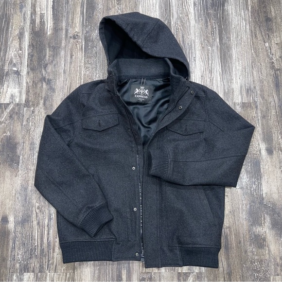 Express men’s military wool jacket with hood size Large - Picture 2 of 12